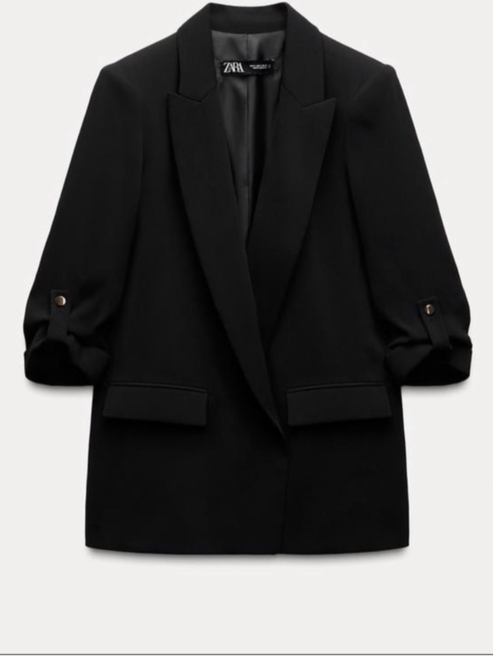 Zara Black Rolled-Sleeve Tailored Blazer
